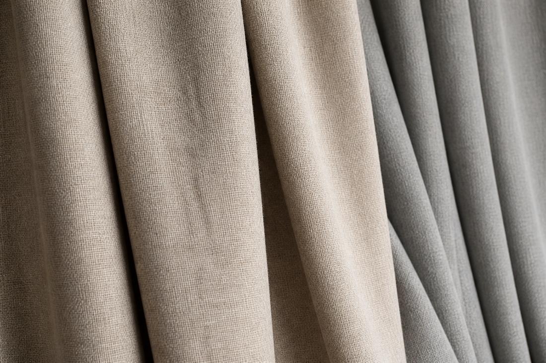 Close-up of folded linen curtain fabric